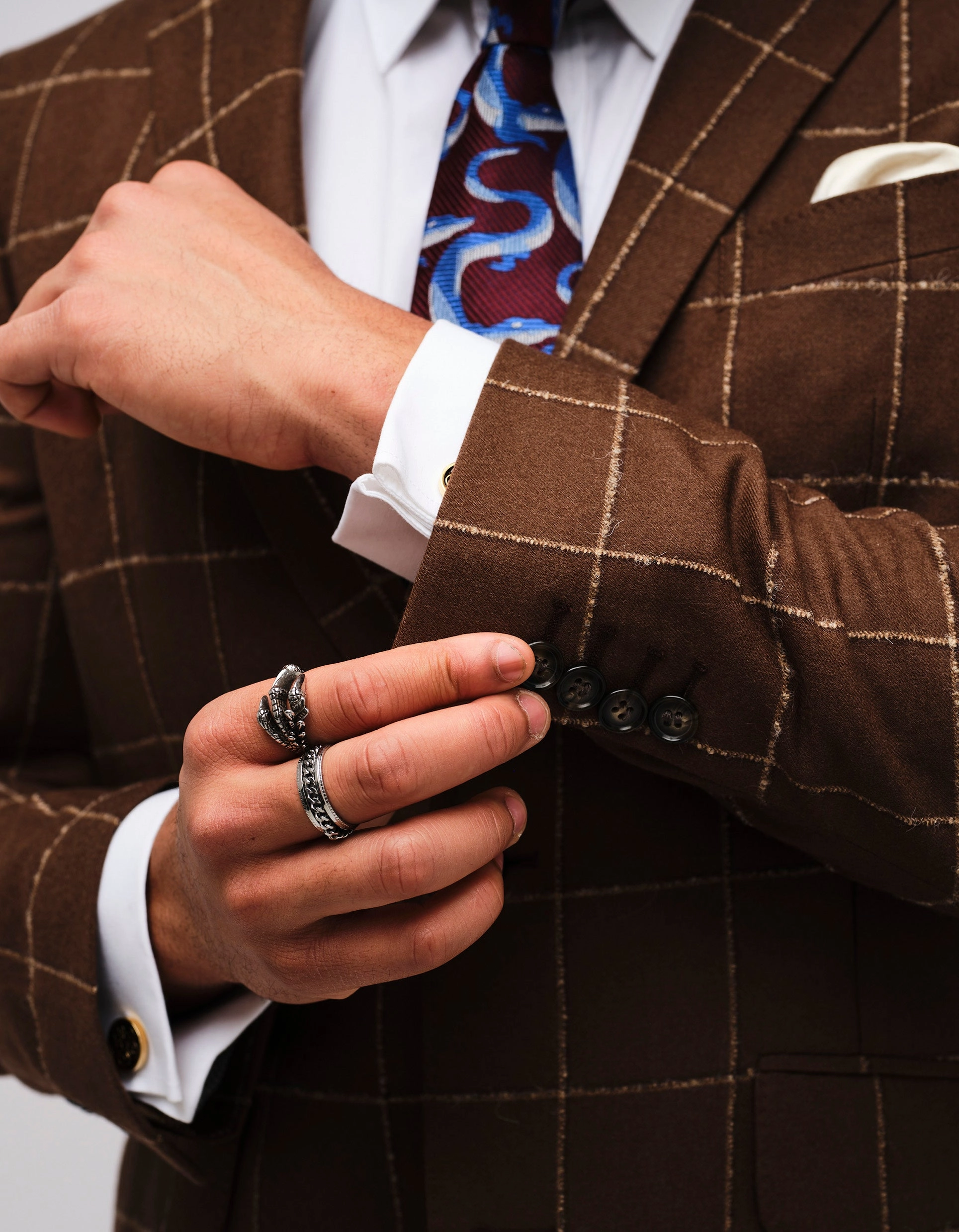 Brown Windowpane Check Wool Suit