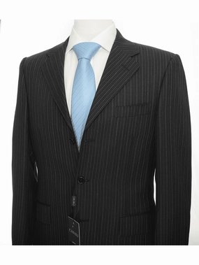 Canali 38r 46 Drop 6 Classic Fit Black Striped 3-button Pleated 100% Wool Suit