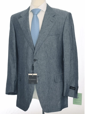 Canali Mens 46r 58 Drop 6 Classic Fit Blue 2-button Half Lined 100% Linen Suit