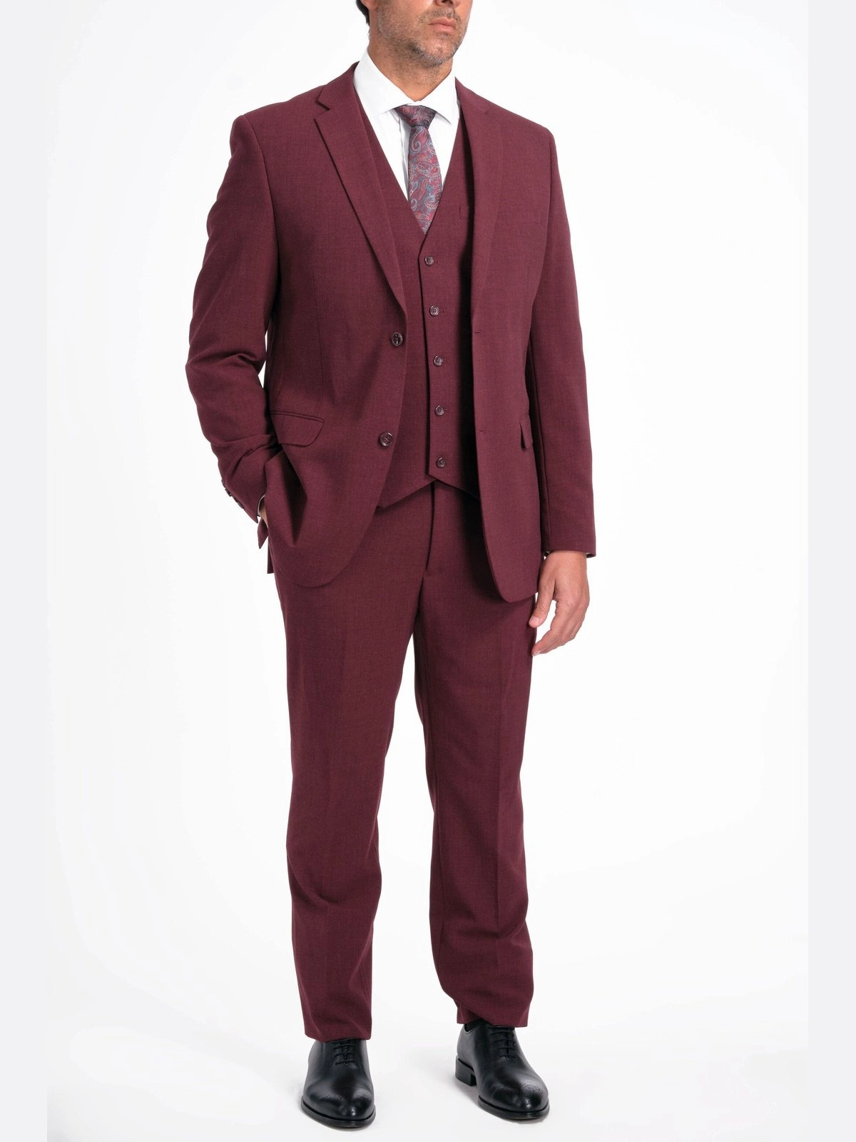 Caravelli Mens Burgundy Slim Fit 3 Piece Suit