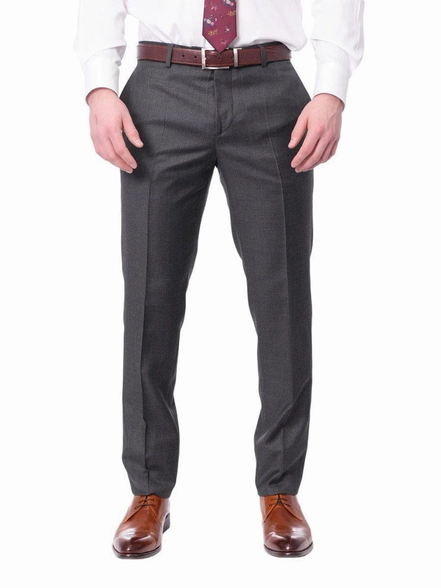 Carducci Mens Gray With Blue Windowpane 100% Wool Slim Fit Suit