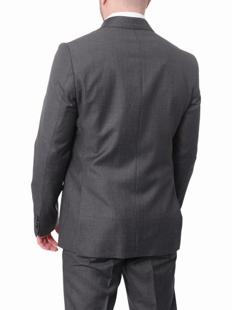 Carducci Mens Gray With Blue Windowpane 100% Wool Slim Fit Suit