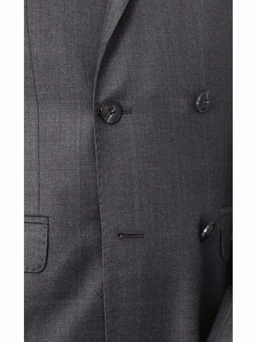 Carducci Mens Gray With Blue Windowpane 100% Wool Slim Fit Suit