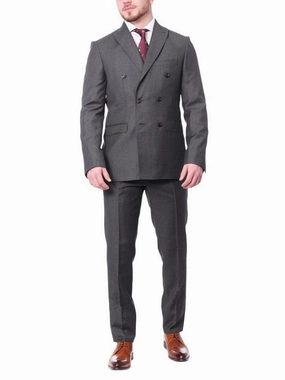 Carducci Mens Gray With Blue Windowpane 100% Wool Slim Fit Suit
