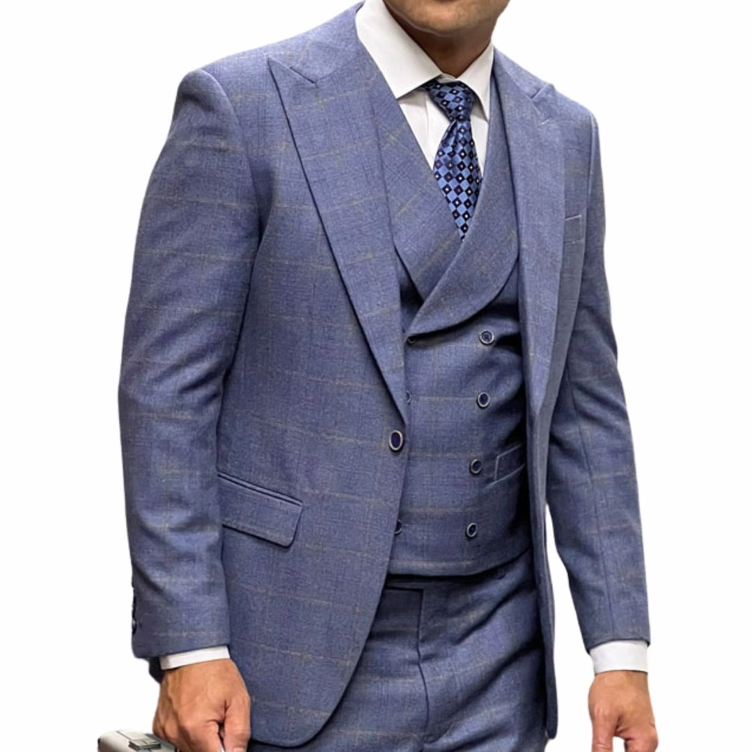 Celestio Collection: Steel Blue 3-Piece Peak Lapel Suit