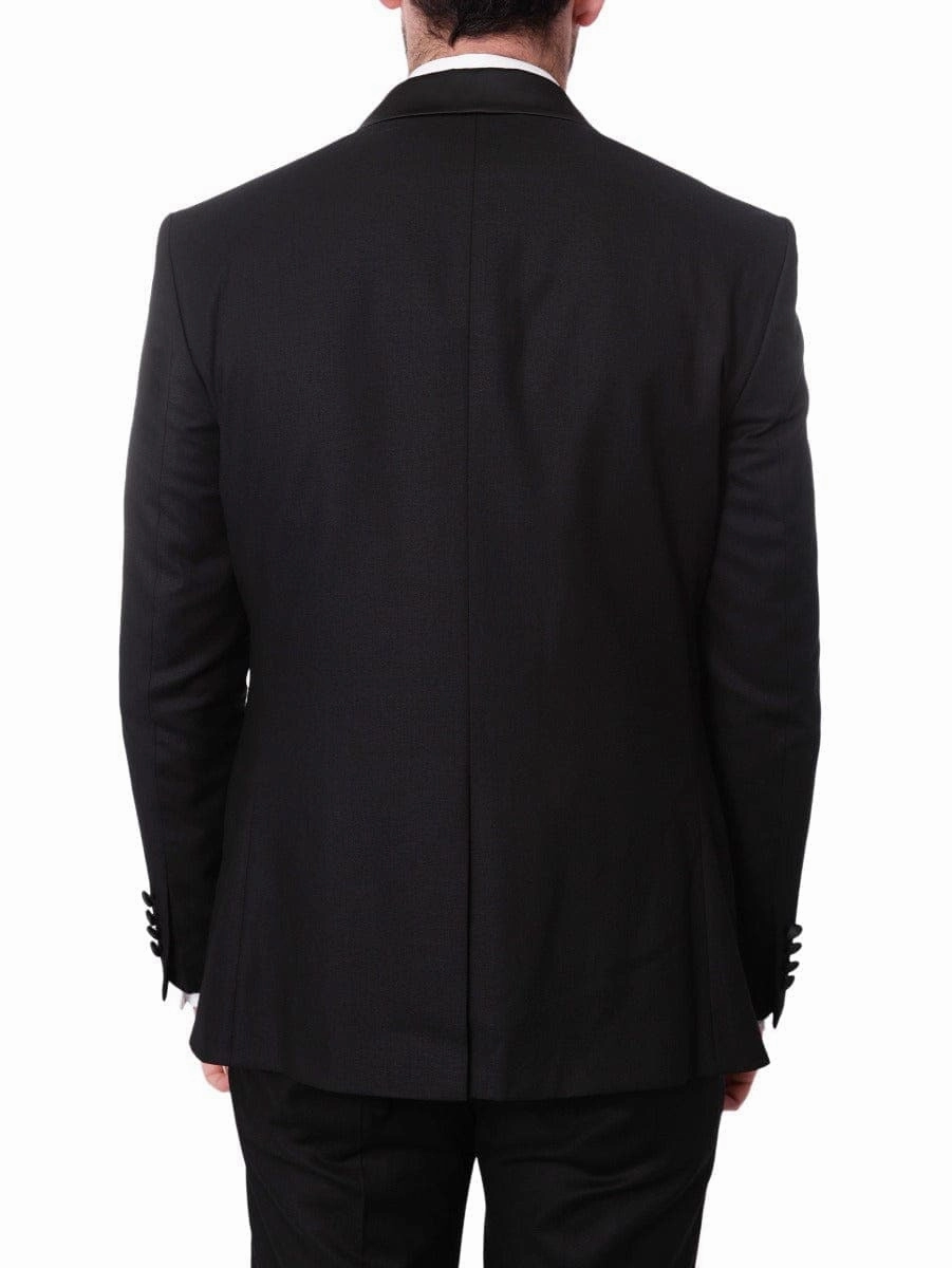 Cemden Mens Slim Fit Solid Black 1 Button 3 Piece Tuxedo Suit With Shawl Lapels