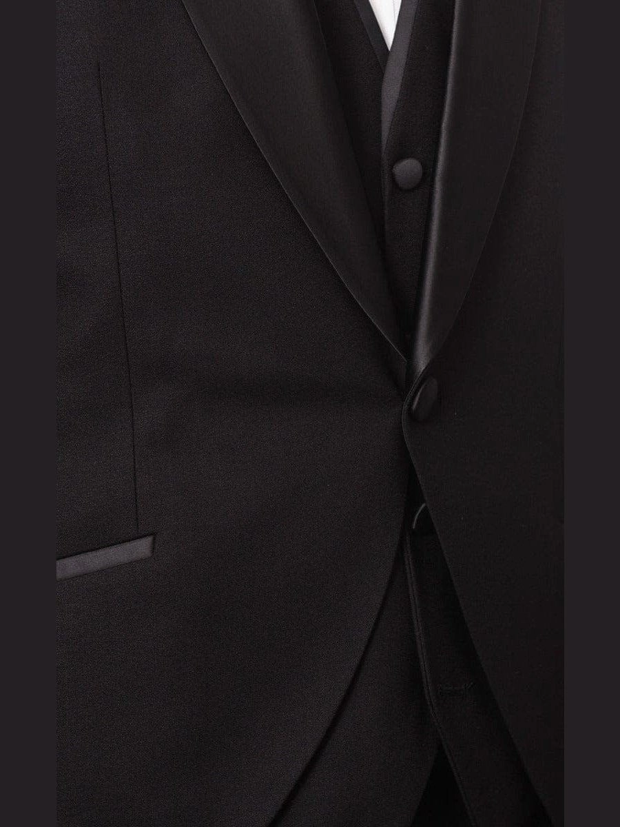 Cemden Mens Slim Fit Solid Black 1 Button 3 Piece Tuxedo Suit With Shawl Lapels