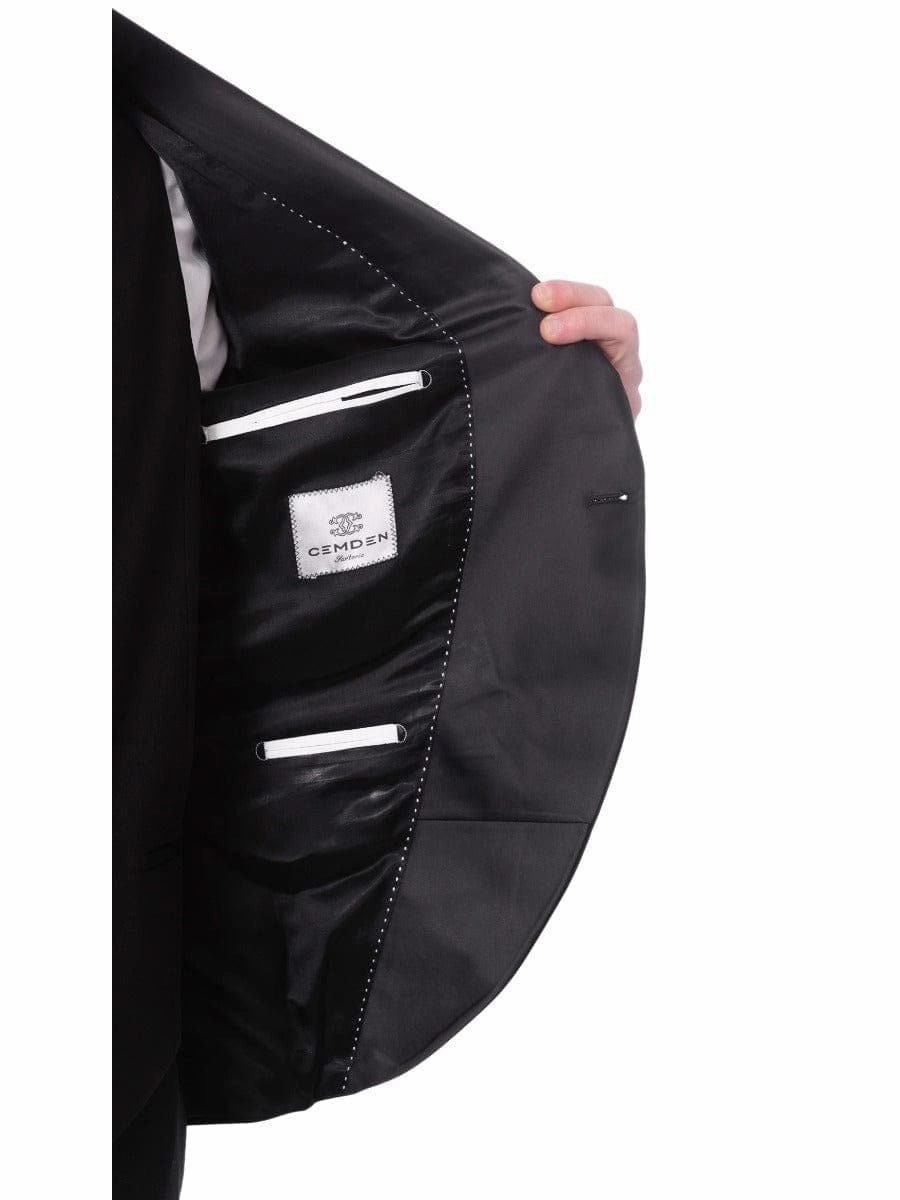 Cemden Mens Slim Fit Solid Black 1 Button 3 Piece Tuxedo Suit With Shawl Lapels