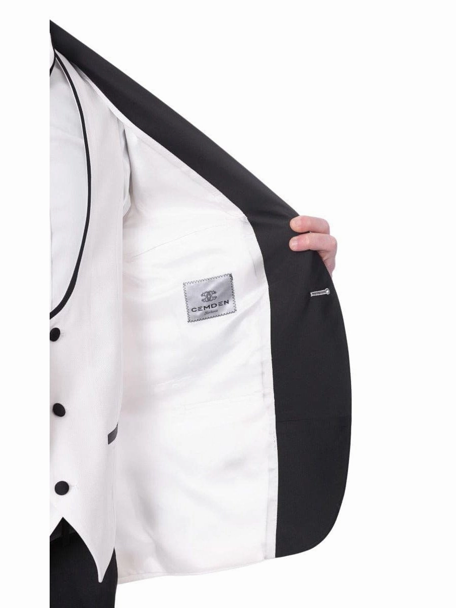 Cemden Mens Slim Fit Solid White 1-button 3 Piece Tuxedo Suit With Shawl Lapels