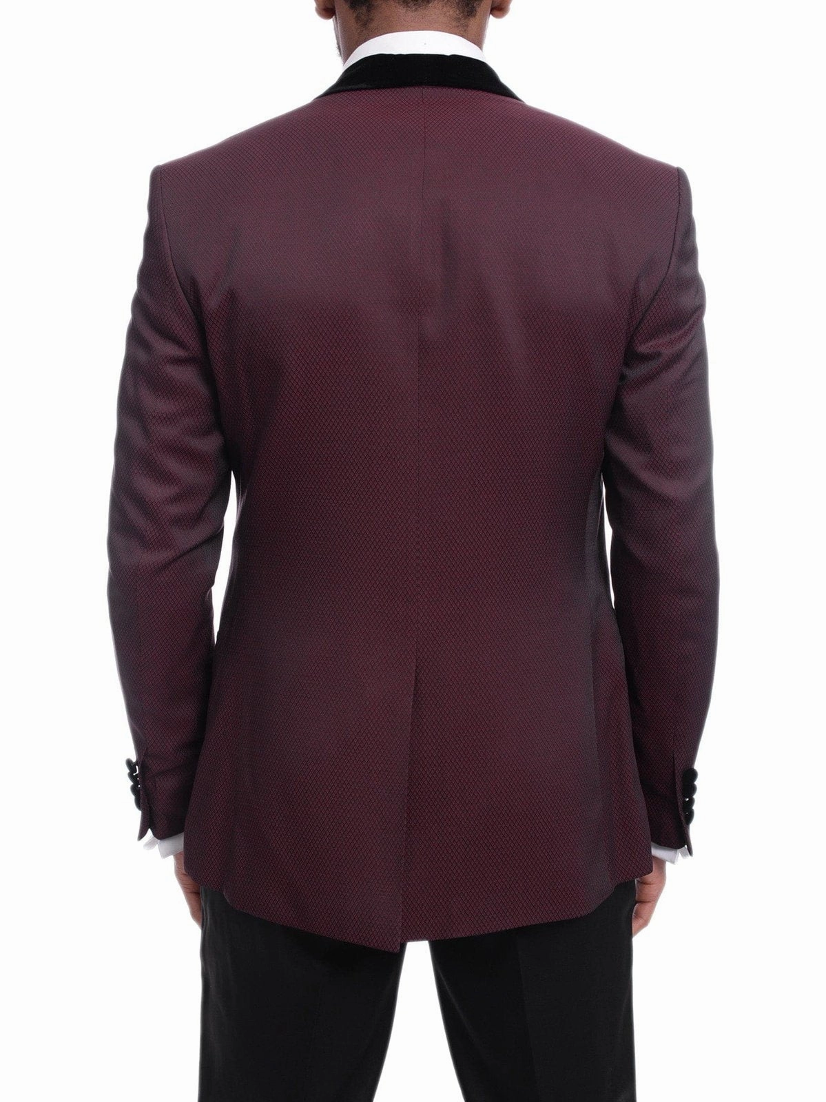 Cemden Slim Fit Geometric Diamond Sheen Satin Tuxedo Suit With Shawl Lapels