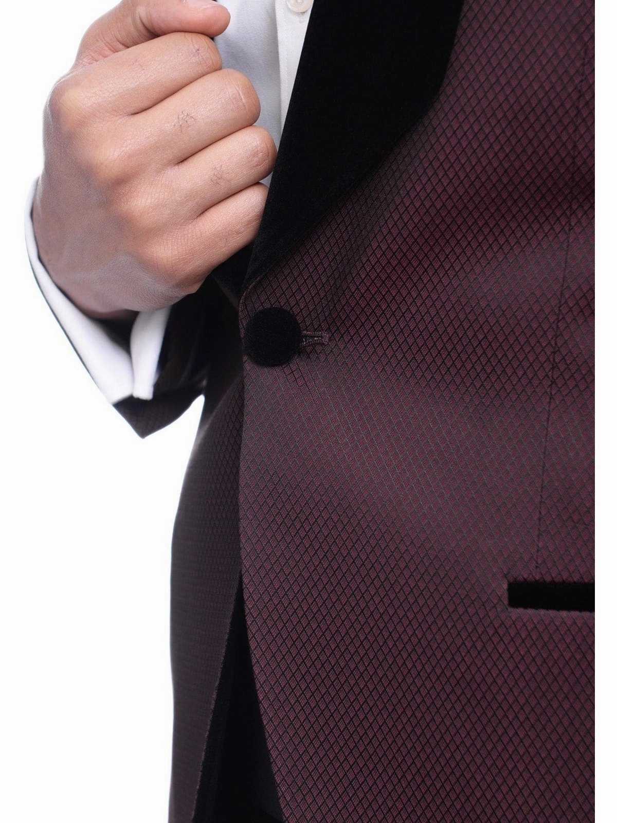 Cemden Slim Fit Geometric Diamond Sheen Satin Tuxedo Suit With Shawl Lapels
