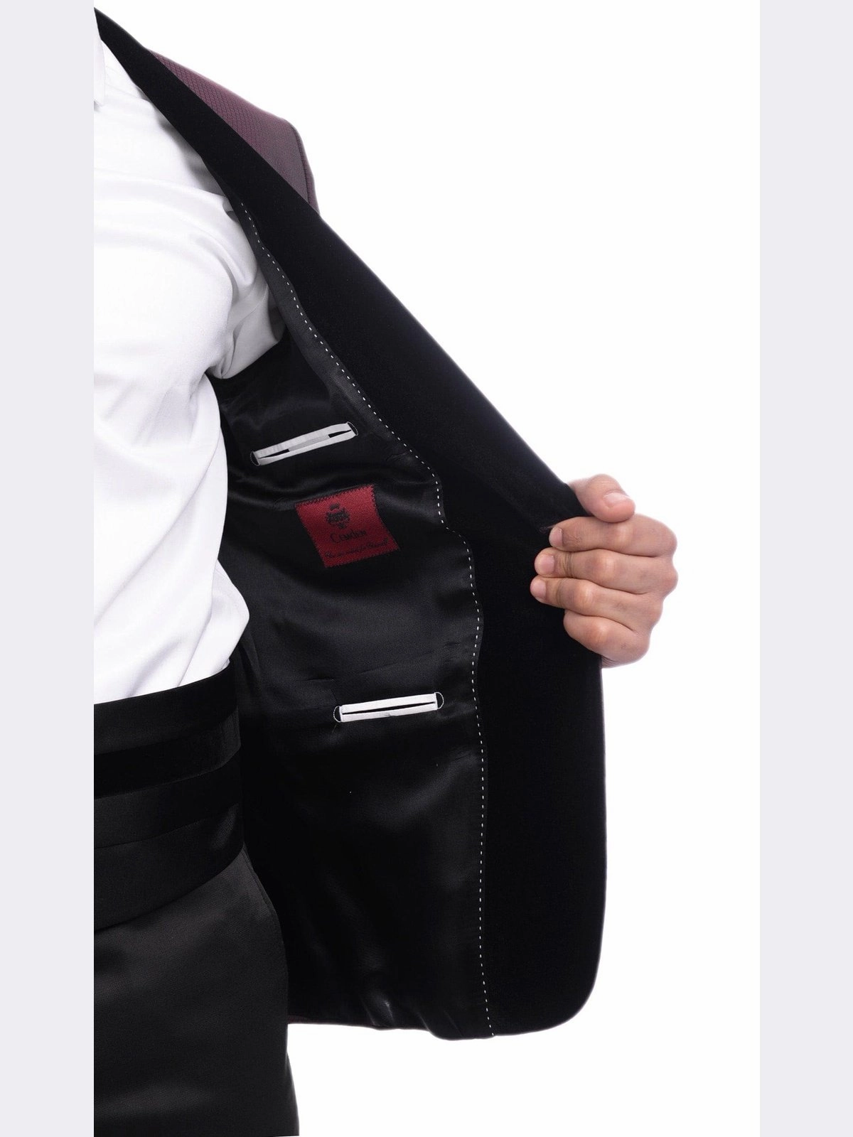 Cemden Slim Fit Geometric Diamond Sheen Satin Tuxedo Suit With Shawl Lapels