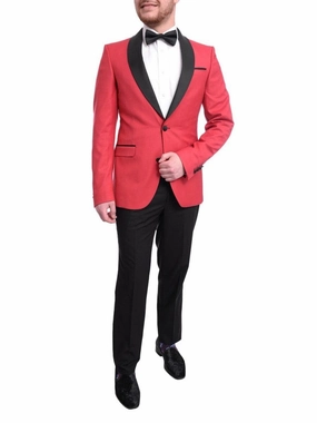 Cengizhan Baybars Slim Fit Solid Red Two Button Tuxedo Suit