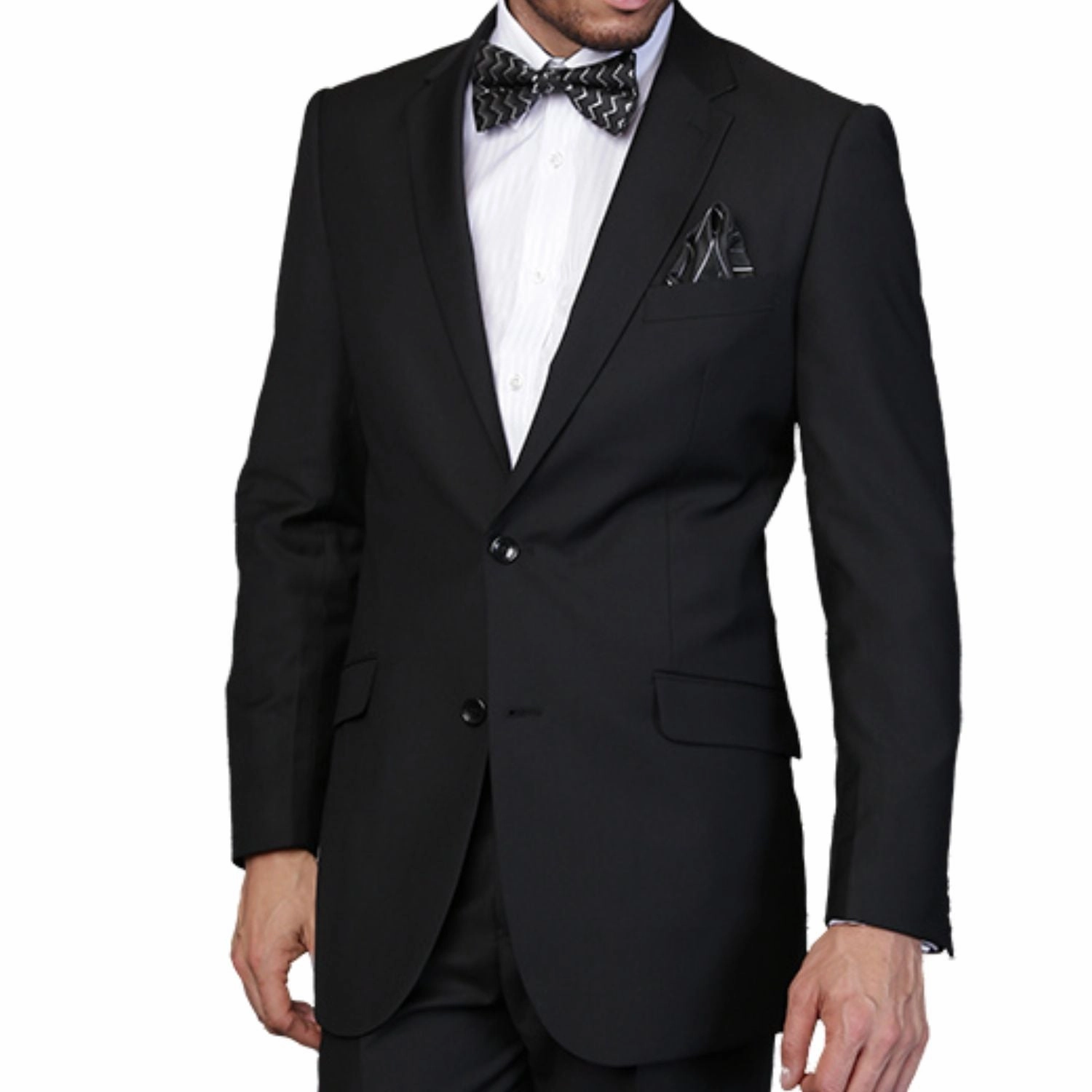 Charon Collection: Men's 2-Piece Solid Color Wool Suit In Black