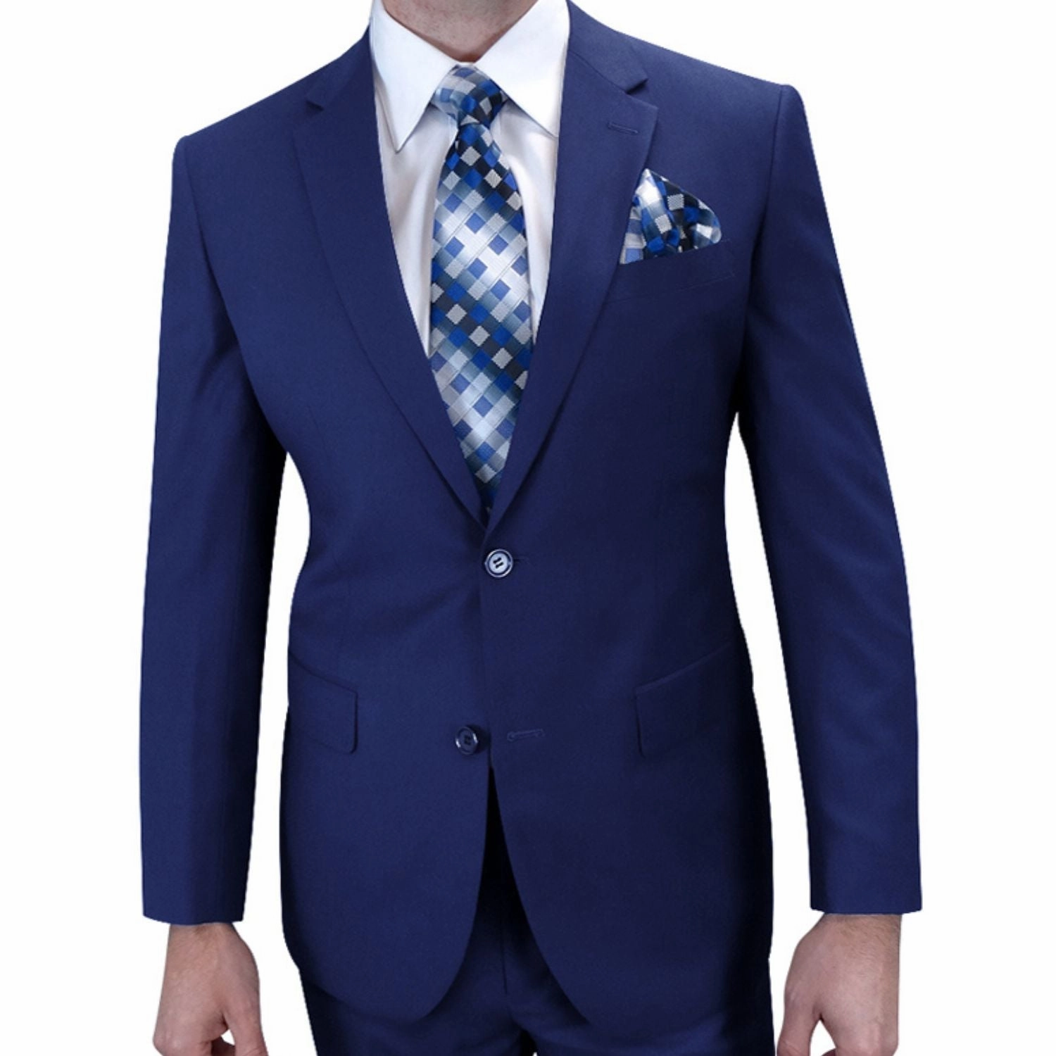 Charon Collection: Men's 2-Piece Solid Color Wool Suit In Sapphire