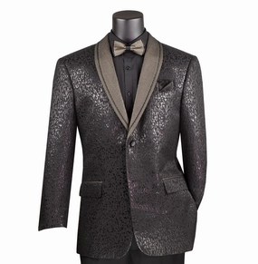 Chateau Collection: Black Jacquard Fabric Single Breasted Regular Fit Blazer