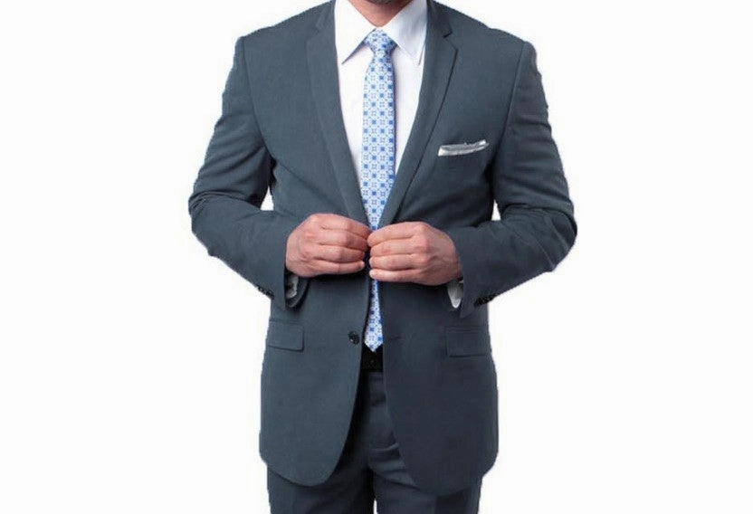 Chicnova Collection: Solid Grey Two-Button Slim Fit Suit with Flat Front Pants