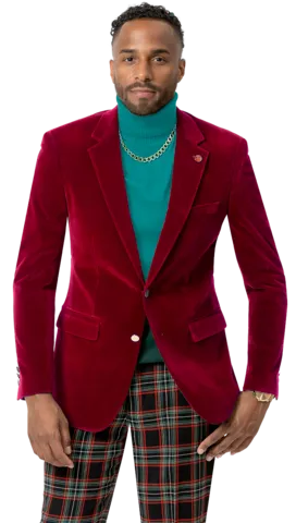 Circinus Collection: Red Solid Velvet Blazer J134