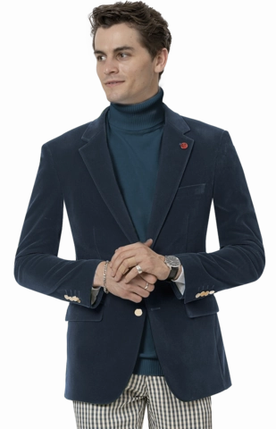 Circinus Collection: French Blue Solid Velvet Blazer