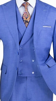 Classique Collection: Blue 3 Piece Solid Color Single Breasted Modern Fit Suit