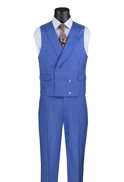 Classique Collection: Blue 3 Piece Solid Color Single Breasted Modern Fit Suit