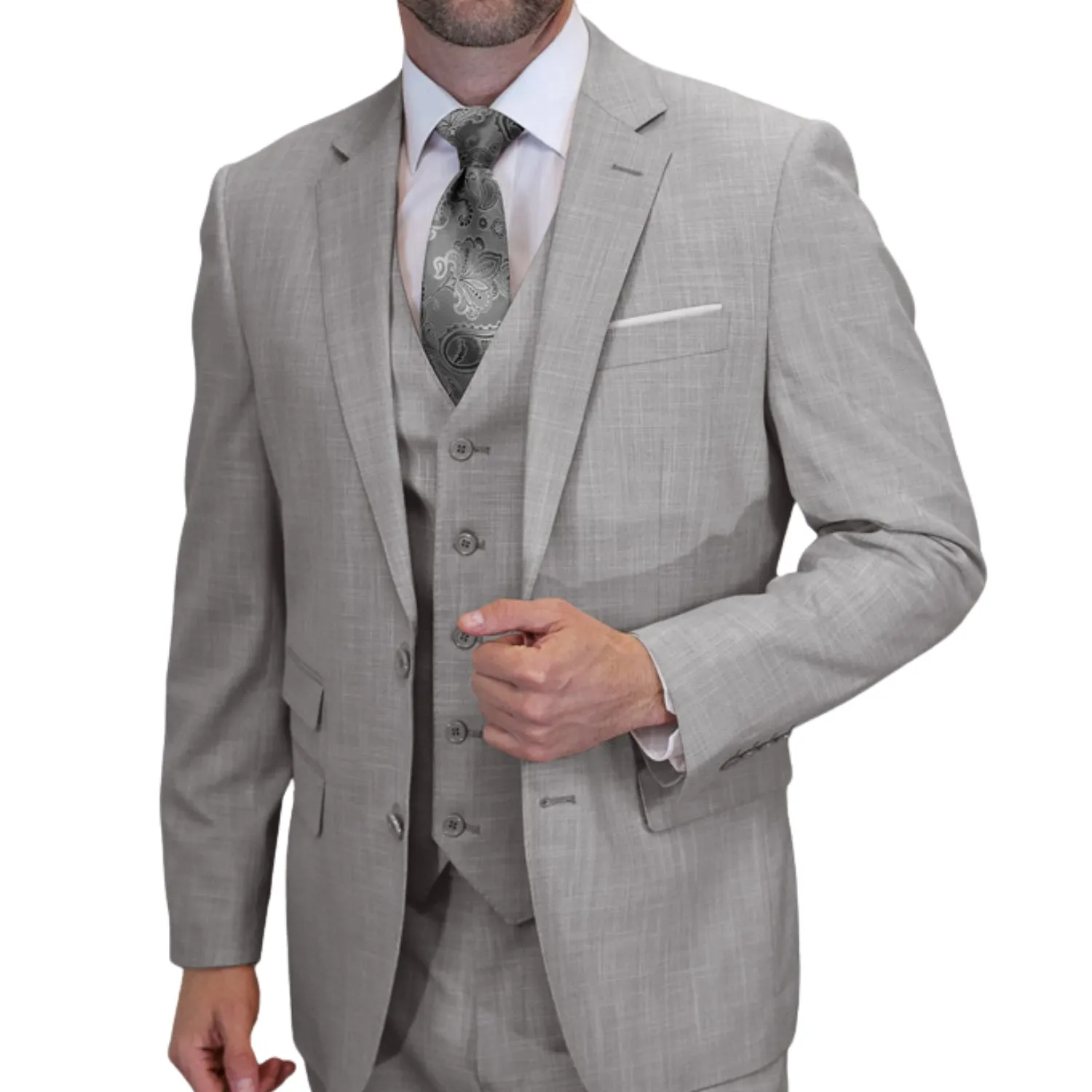 Comet Couture Collection: Gray Sharkskin Italian Wool 3-Piece Suit – Modern Fit