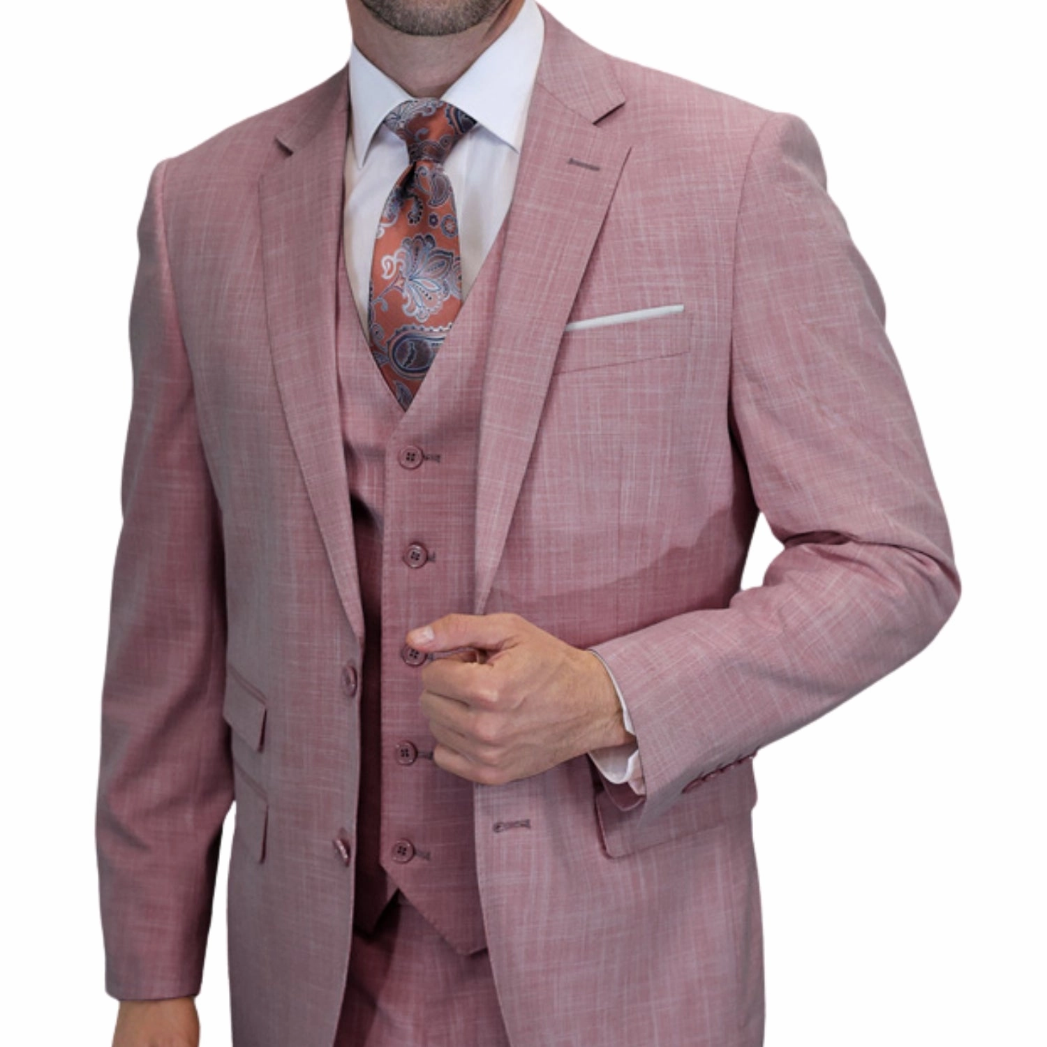 Comet Couture Collection: Blush Sharkskin Italian Wool 3-Piece Suit – Modern Fit