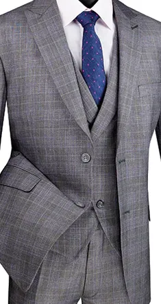 Countess Couture Collection: Grey 3 Piece Glen Plaid Single Breasted Modern Fit Suit