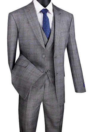 Countess Couture Collection: Grey 3 Piece Glen Plaid Single Breasted Modern Fit Suit