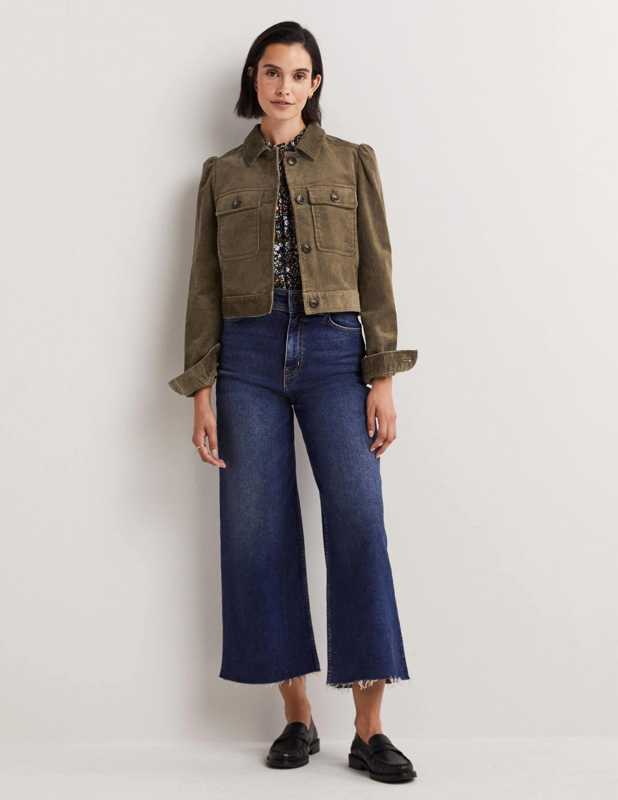 Cropped Cord Jacket-Khaki
