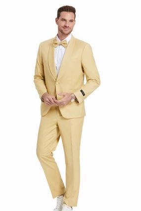 Distinction Collection: Men's Solid 2-Piece Suit In Dijon - Slim Fit