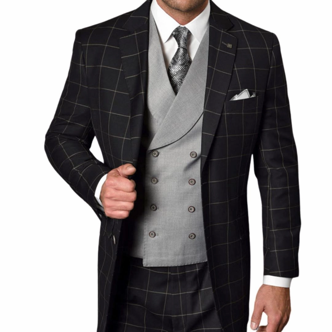 Dominion Collection: Black/Grey 3-Piece Plaid Modern Fit Suit