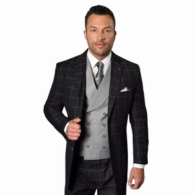 Dominion Collection: Black/Grey 3-Piece Plaid Modern Fit Suit