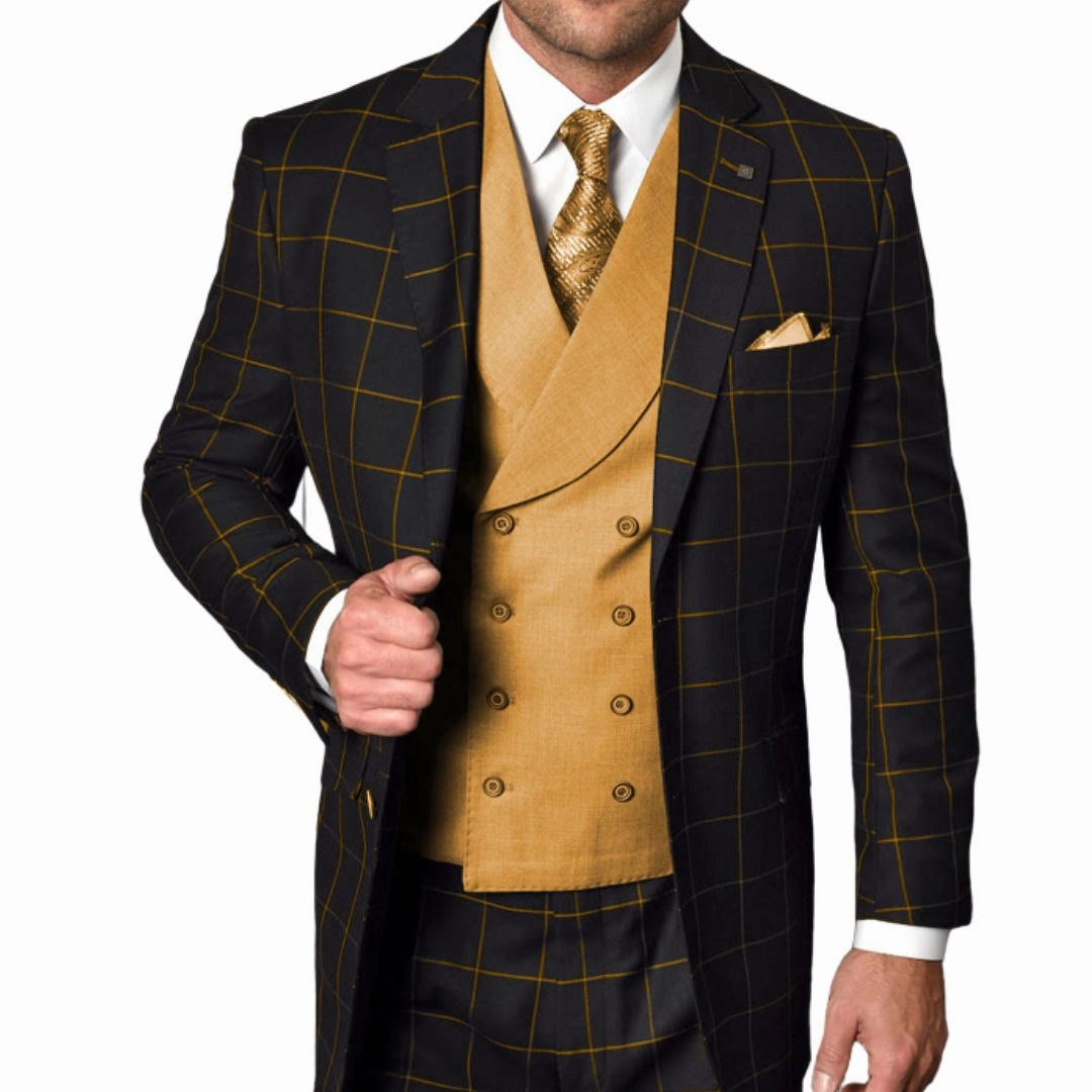 Dominion Collection: Black/Taupe 3-Piece Plaid Modern Fit Suit