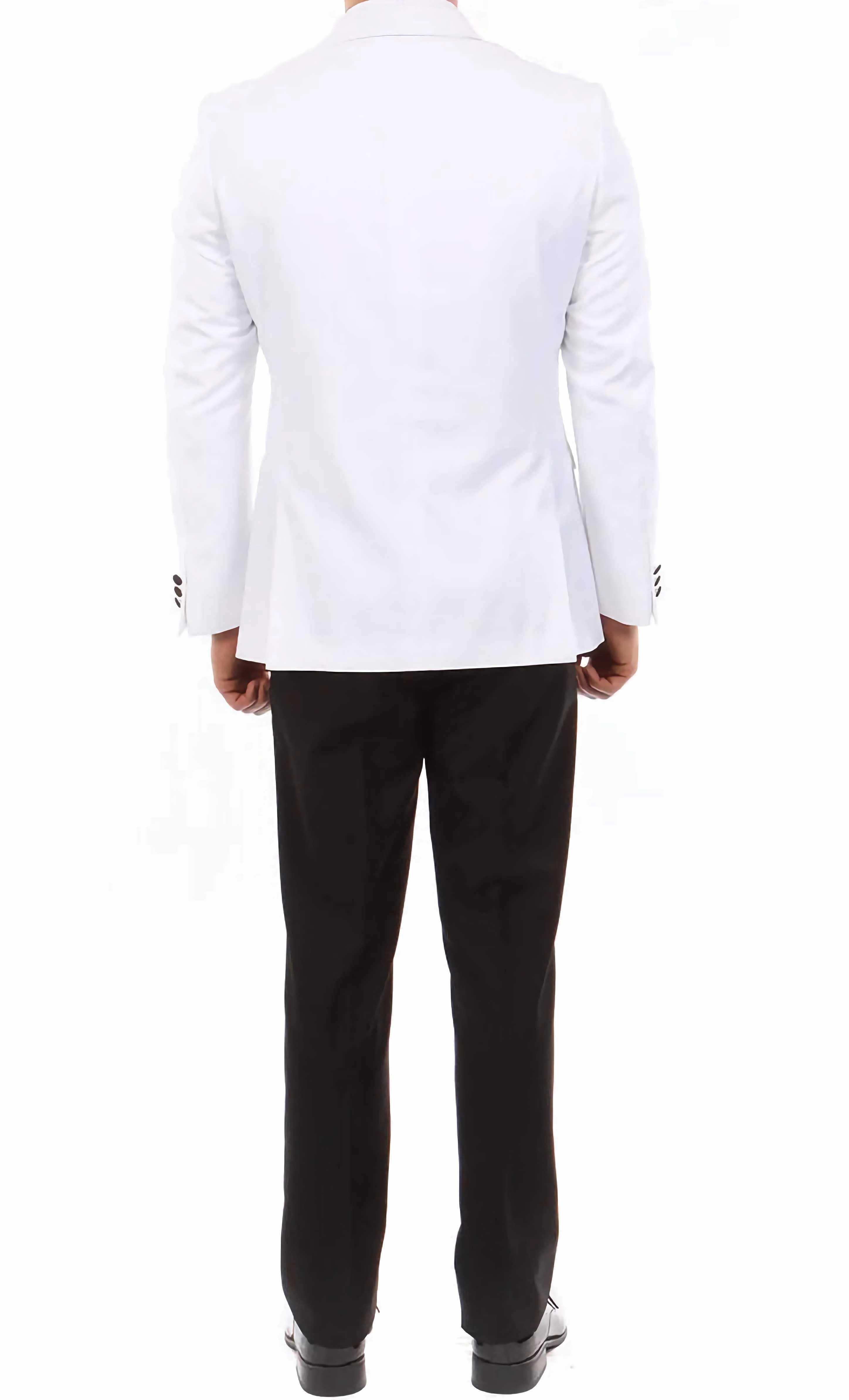 Double Breasted Slim Fit Tuxedo White with Black Satin Peak Lapel