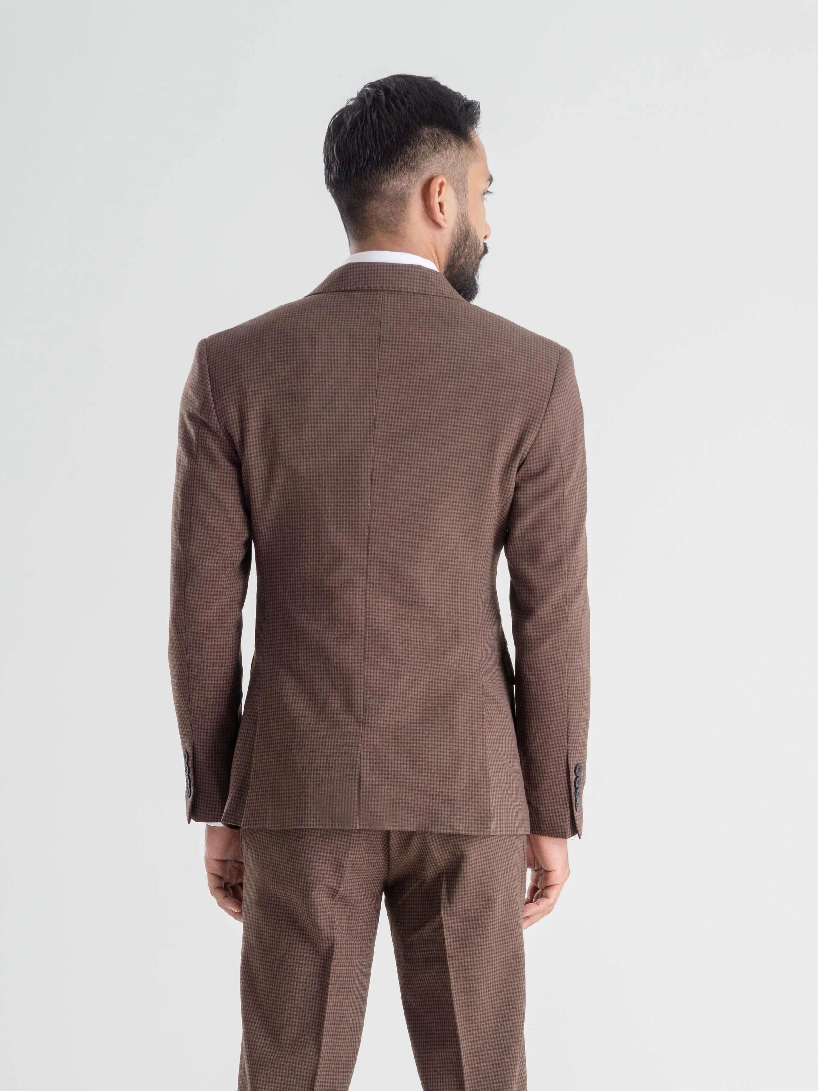 Double Breasted Suit Blazer - Coffee Plaid (Peak Lapel)