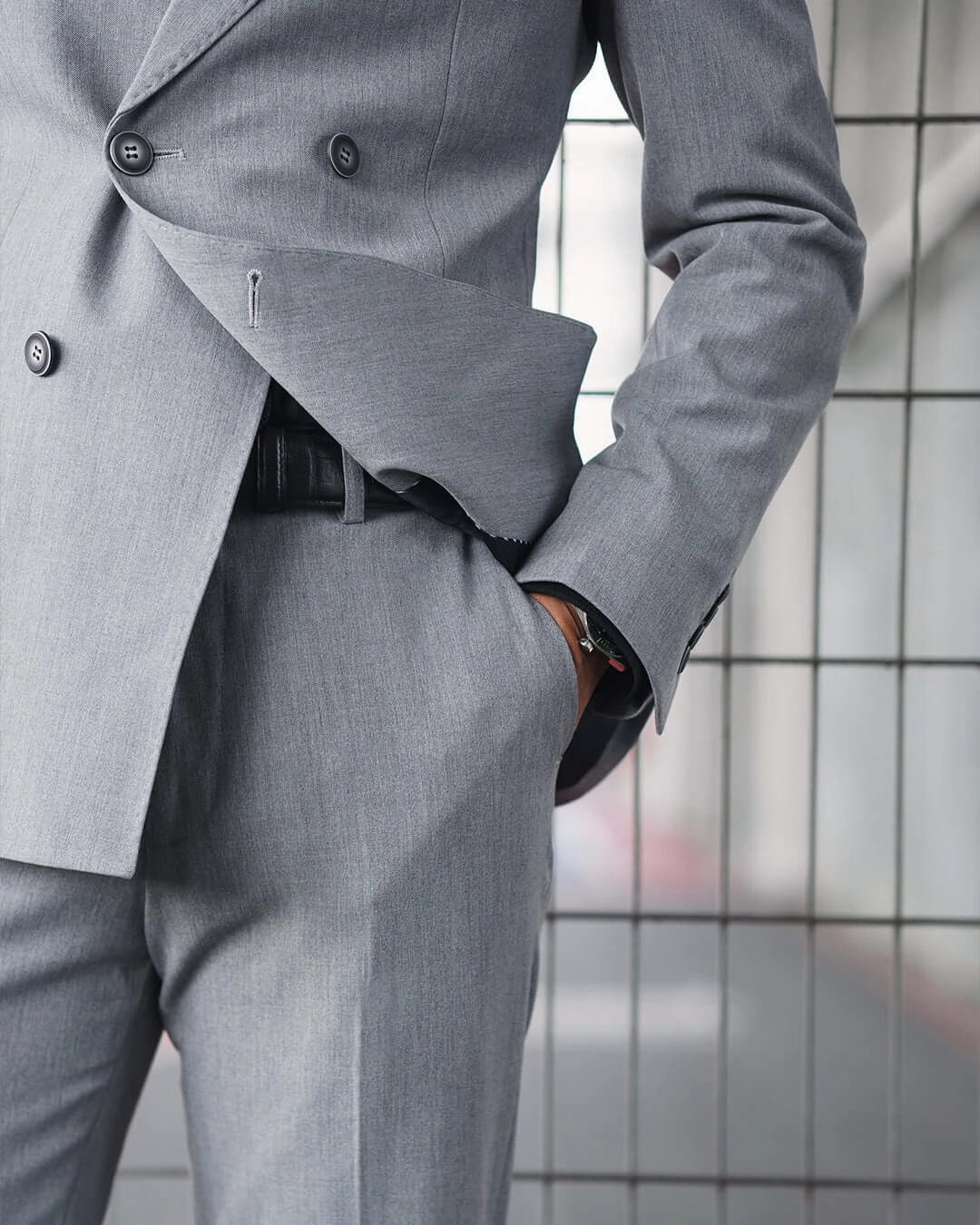 Double Breasted Suit Blazer - Light Grey (Peak Lapel)