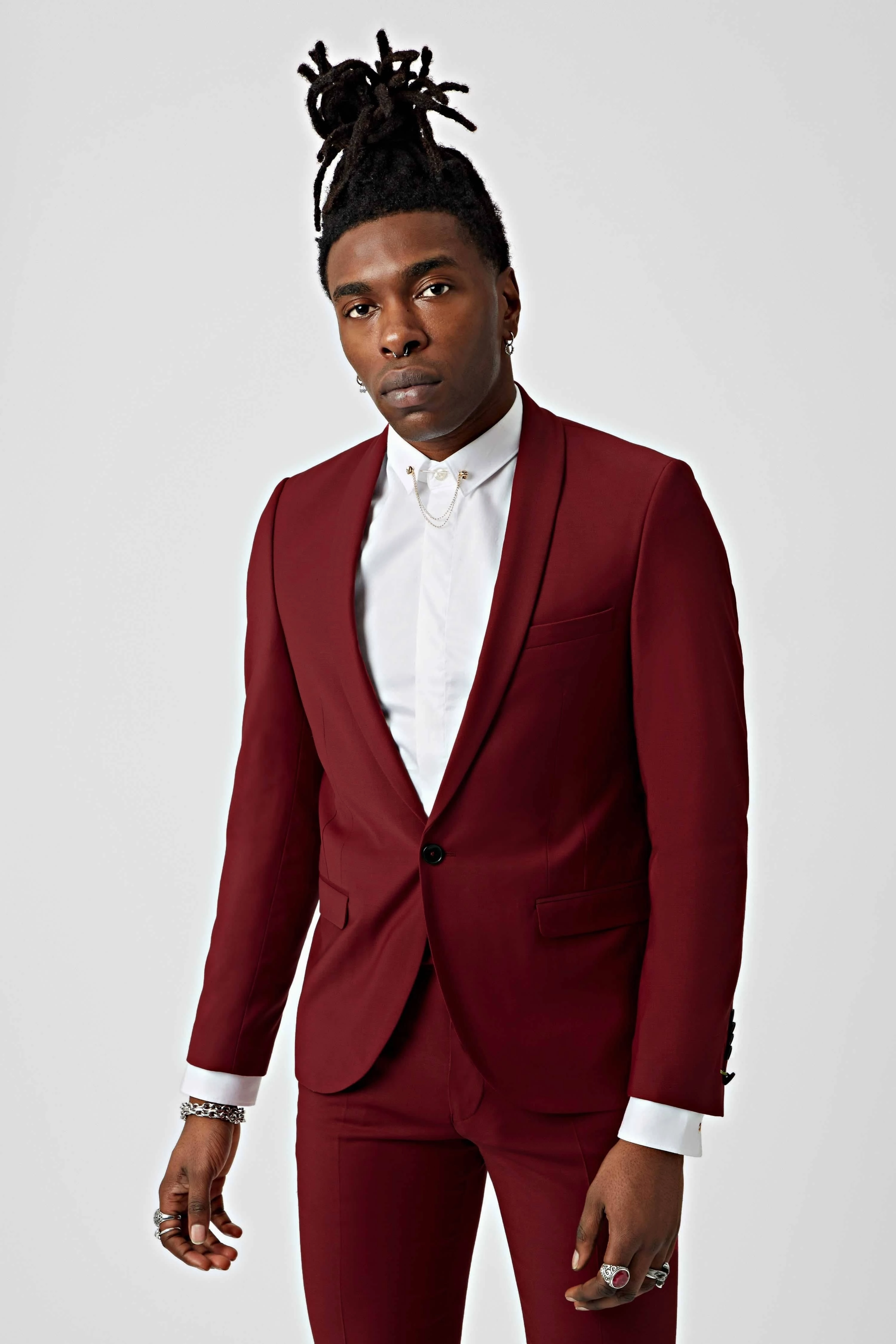 Drake Skinny Fit Red Wool Suit