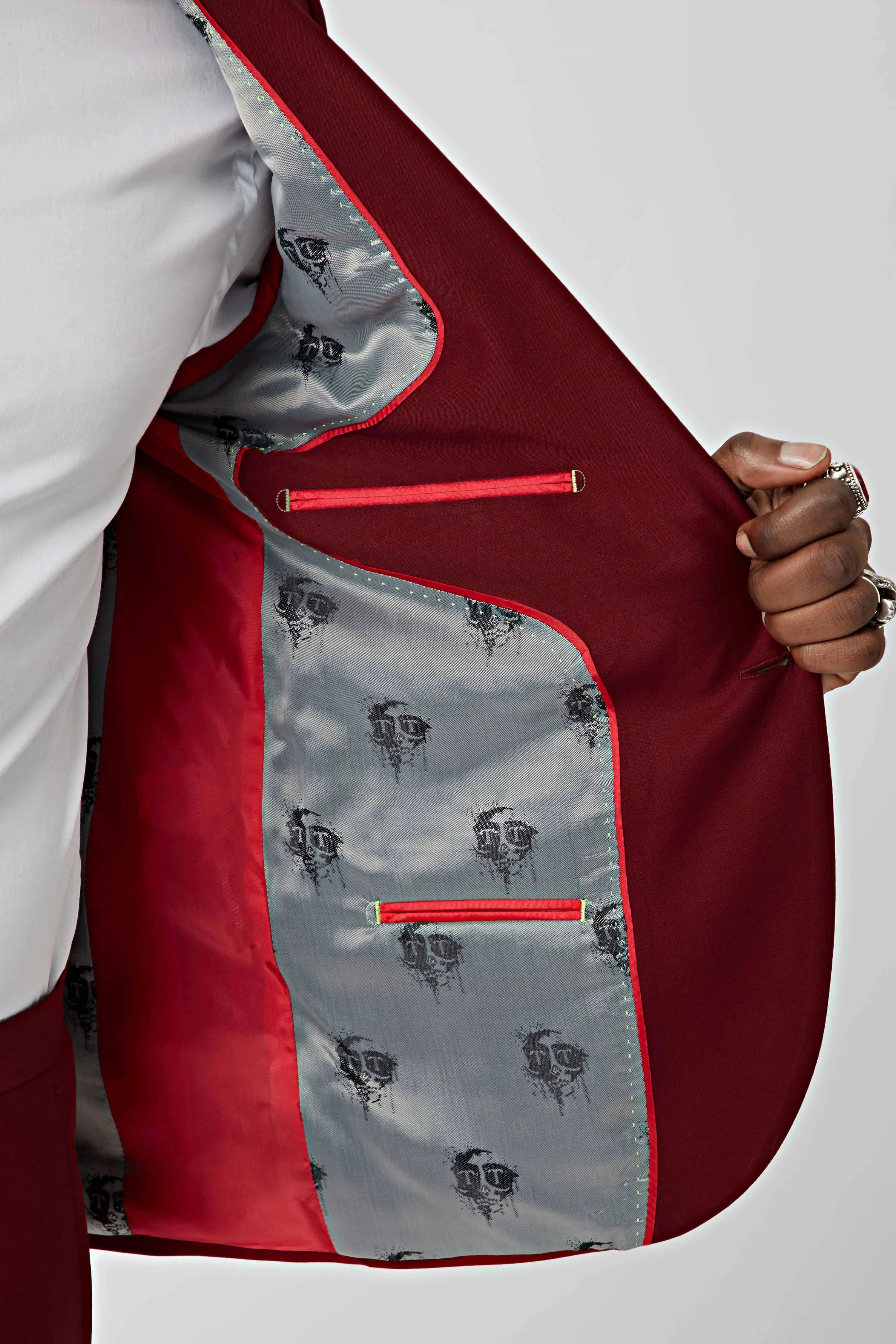 Drake Skinny Fit Red Wool Suit