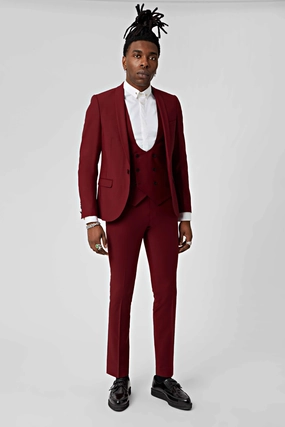 Drake Skinny Fit Red Wool Suit