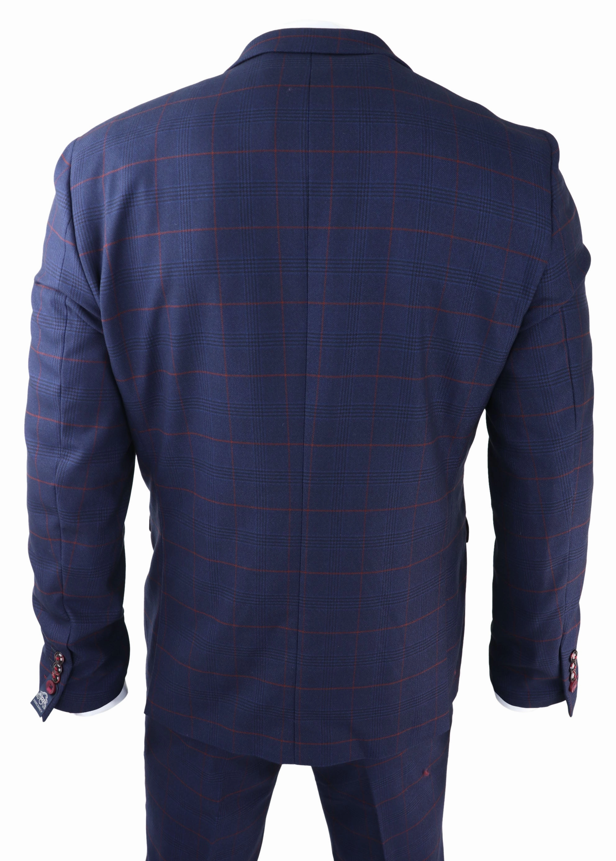 Edinson Navy Wine Check 3 Piece Suit