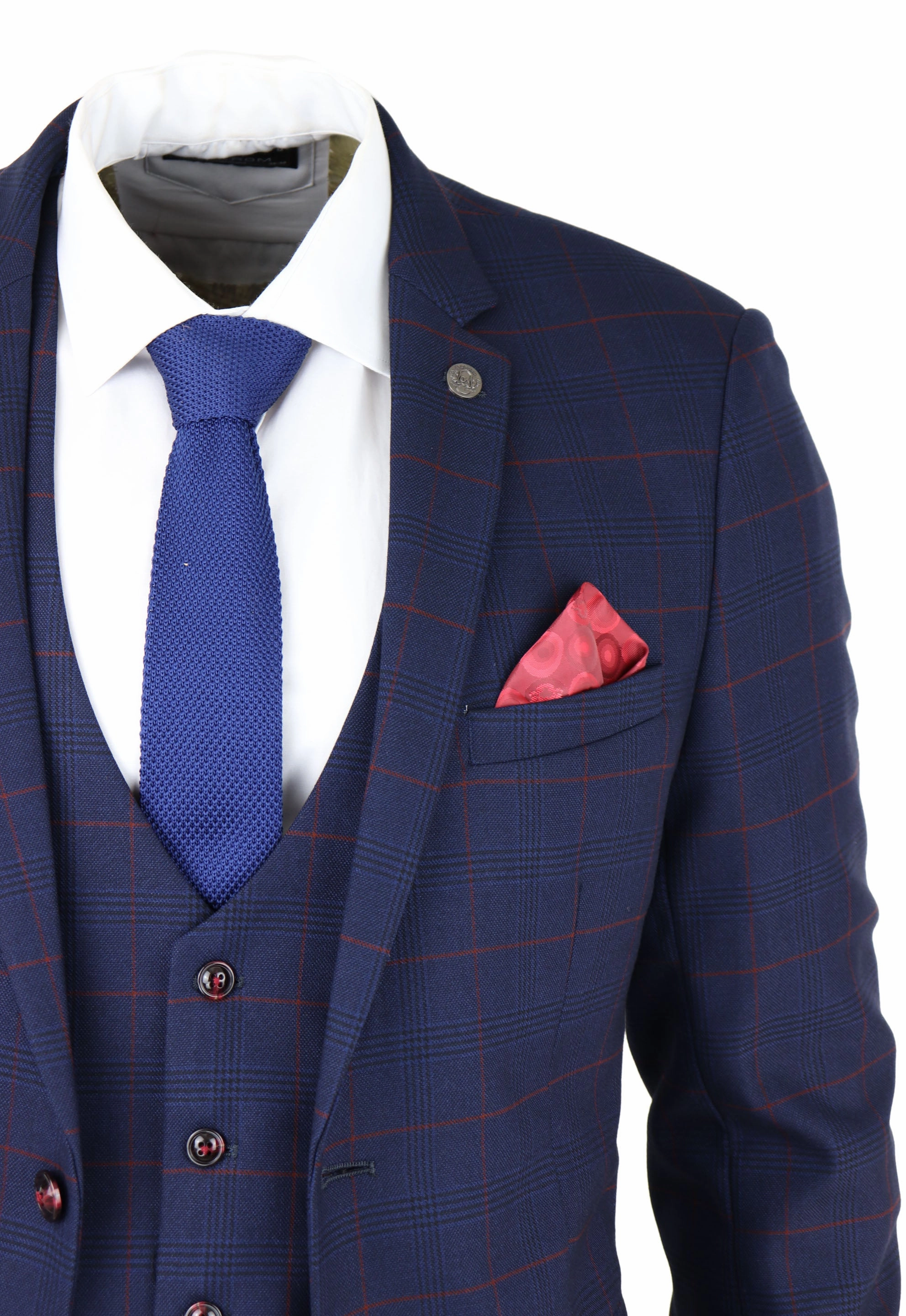 Edinson Navy Wine Check 3 Piece Suit