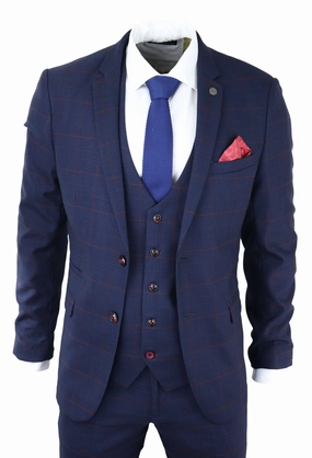 Edinson Navy Wine Check 3 Piece Suit
