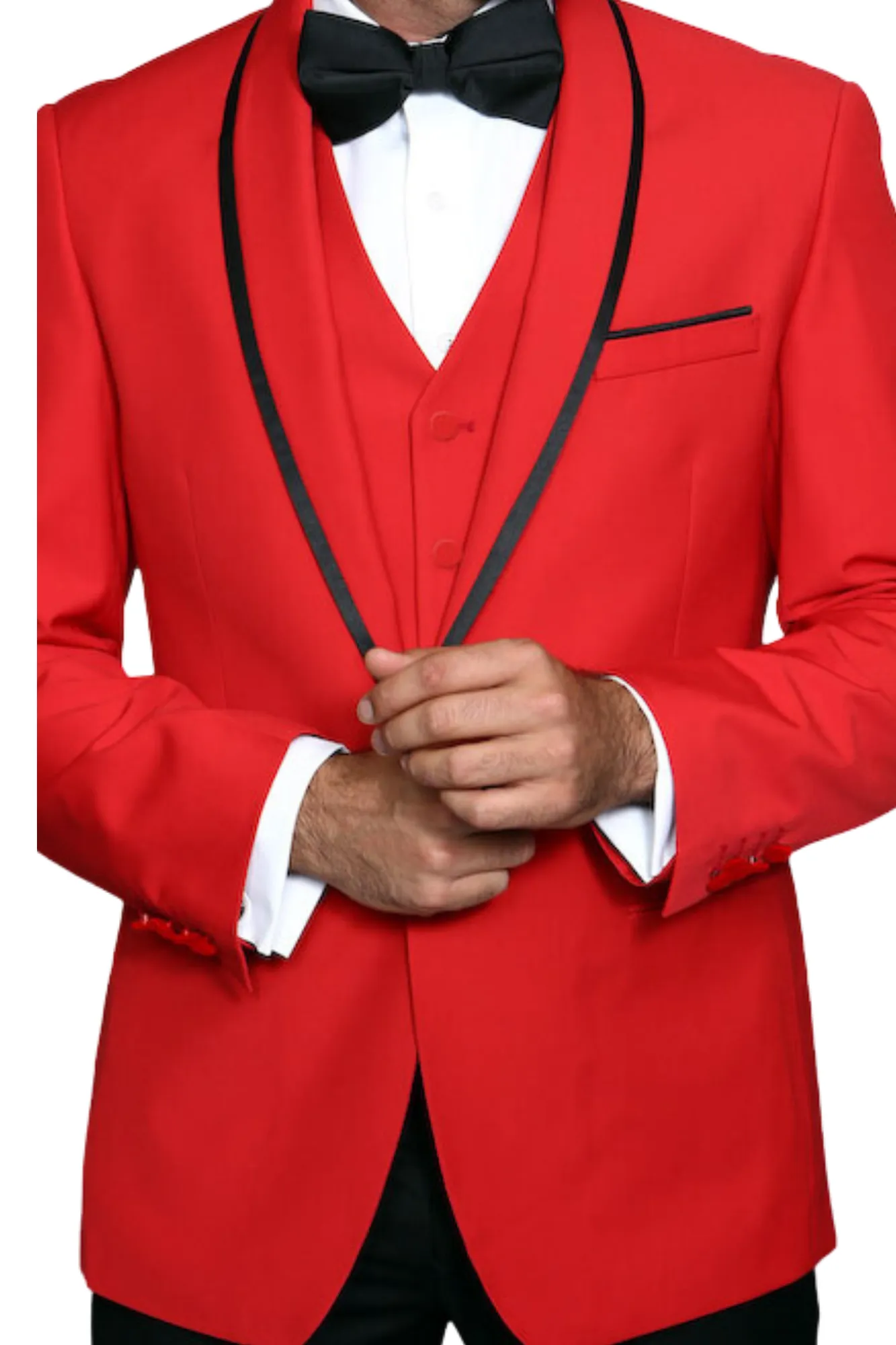 Empire Elegance Collection: Red 3PC Flat Front Pants with Bow Tie 100% Wool Tailored Fit