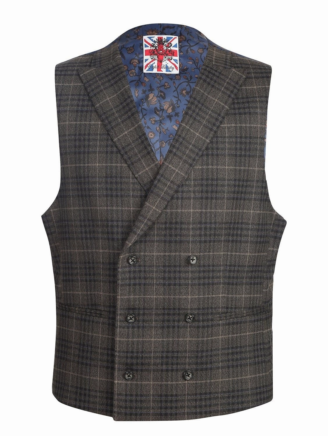 English Laundry Men's 3-Piece Slim Fit Check Peak Lapel Suit