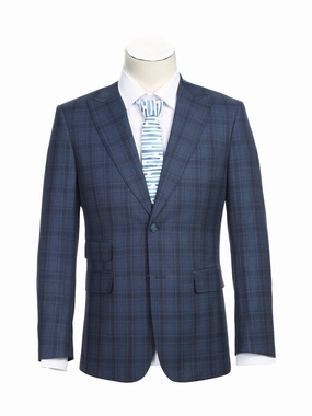 English Laundry Slim Fit Two button Cadet Blue Check Peak Lapel Suit