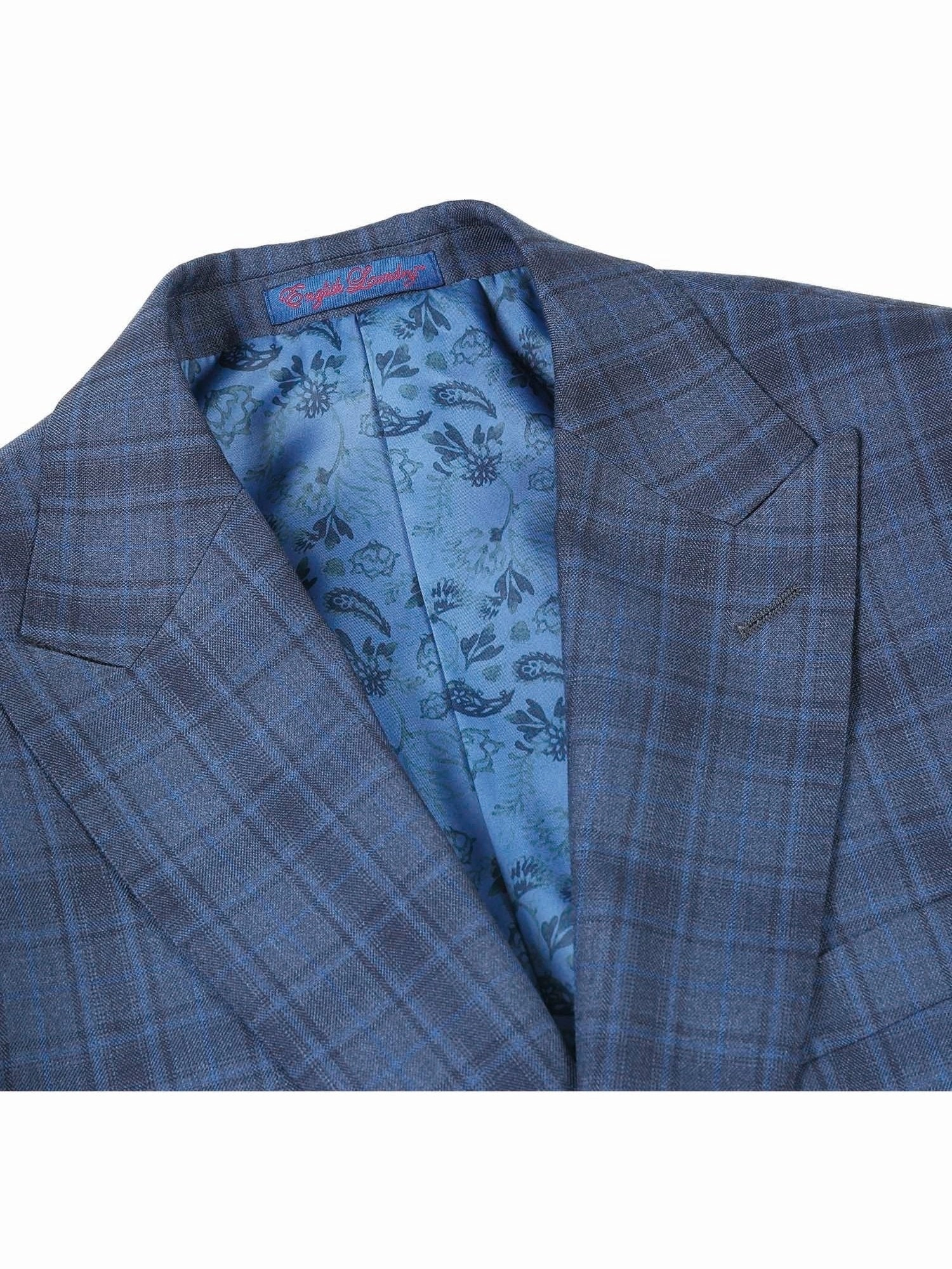 English Laundry Slim Fit Two button Cadet Blue Check Peak Lapel Suit