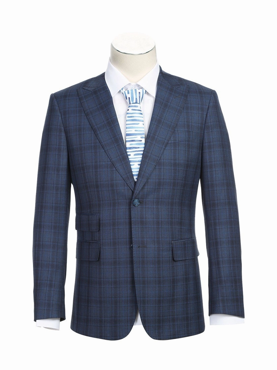 English Laundry Slim Fit Two button Cadet Blue Check Peak Lapel Suit