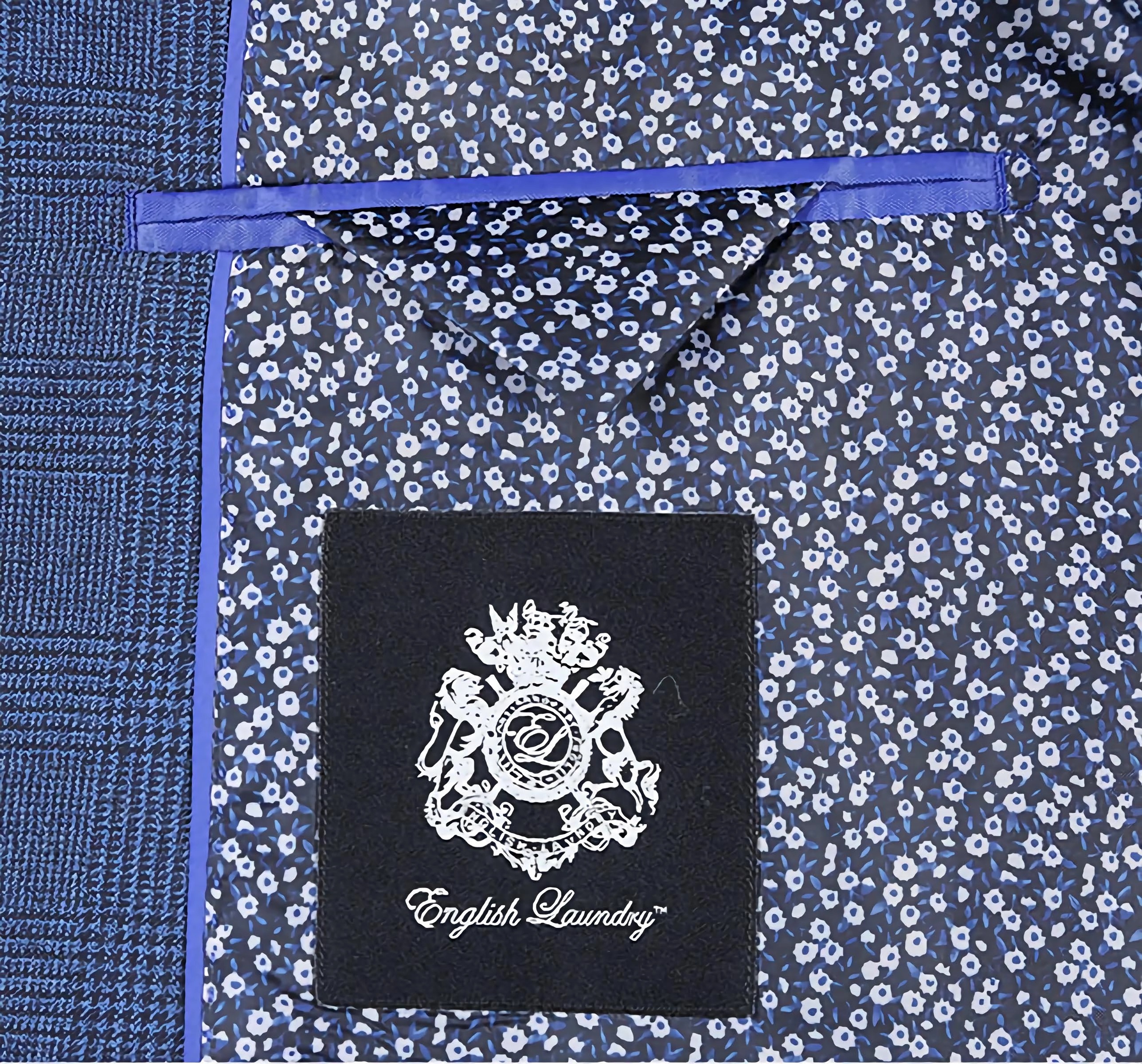 English Laundry Wool Blend Blue Checked Slim Fit Suit