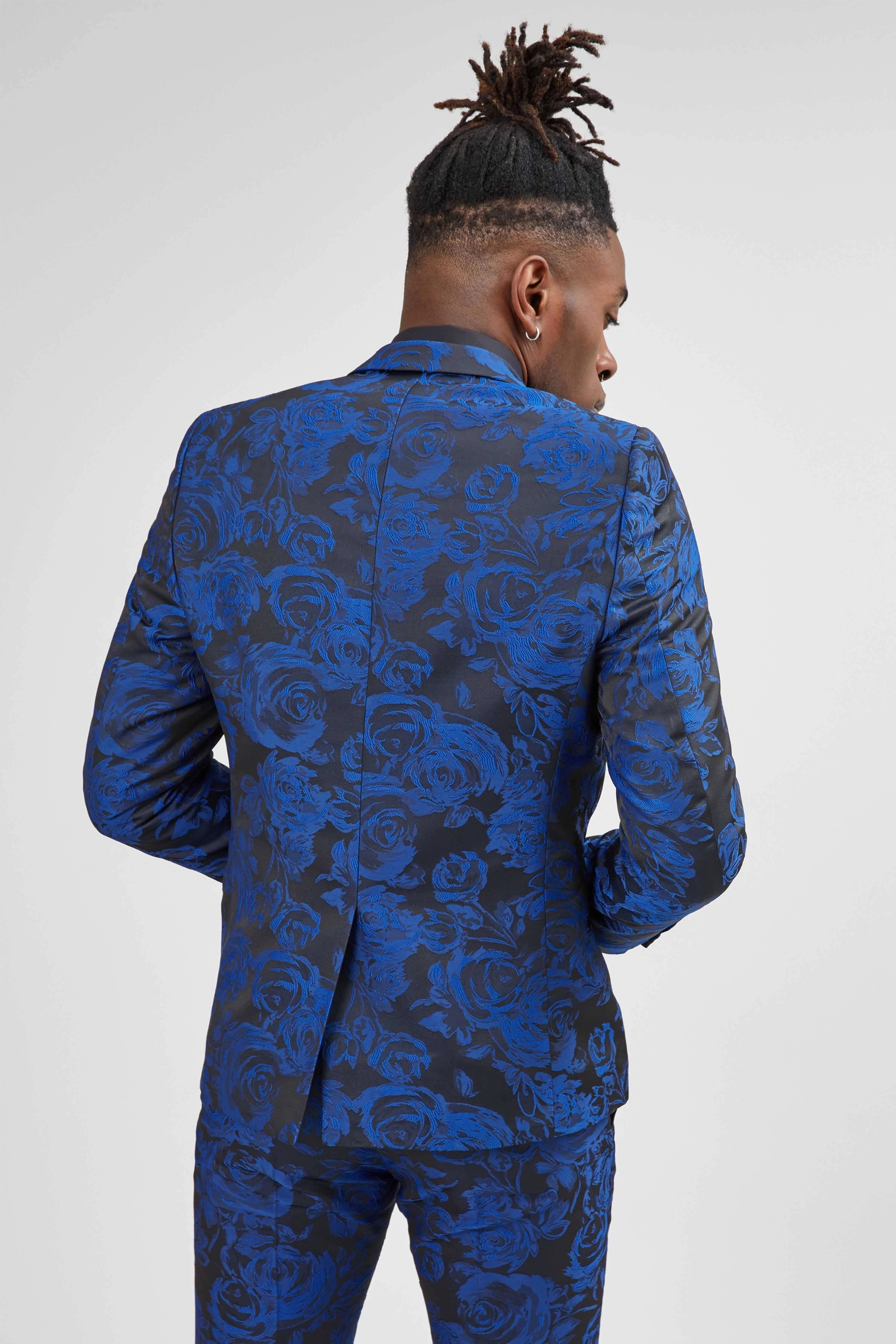 Ersat Skinny Fit Blue Floral Tuxedo Suit